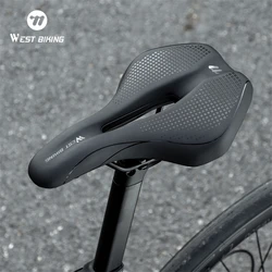 WEST BIKING Bicycle Saddle Hollow Breathable Soft Seat Cushion MTB Shock Absorbing Non-Slip Leather Road Bike Lightweight Saddle