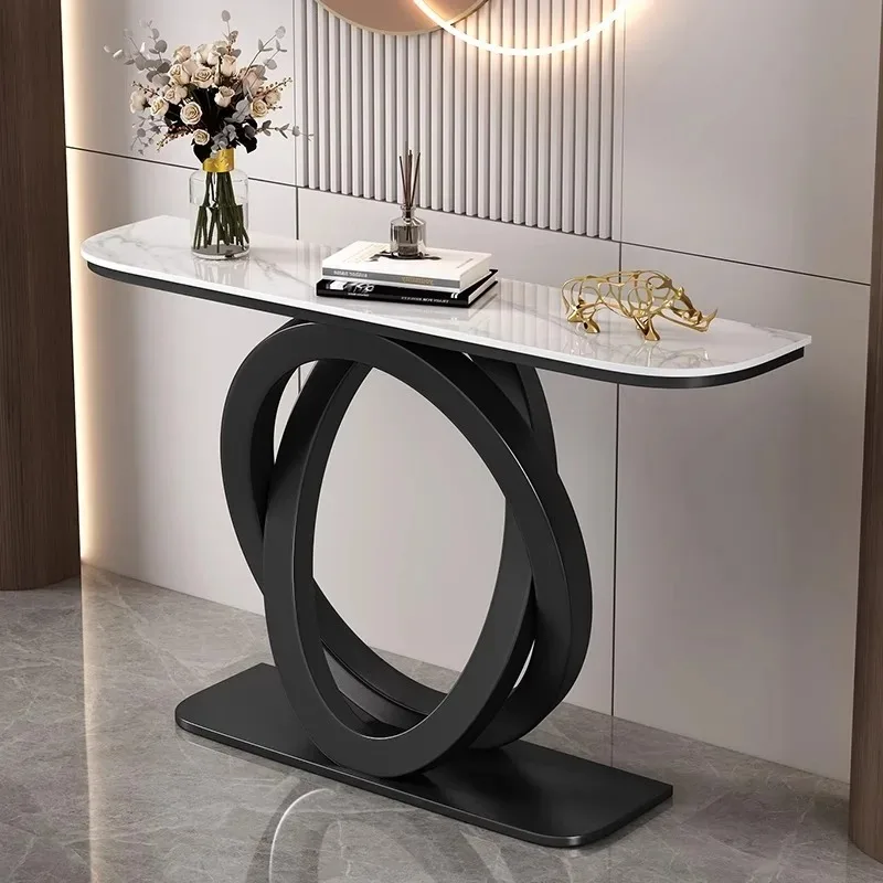 Modern Simple Italian Semicircle Console Table Light  Rock Board Entrance Platform Wall for Living Room Apartment Elegant