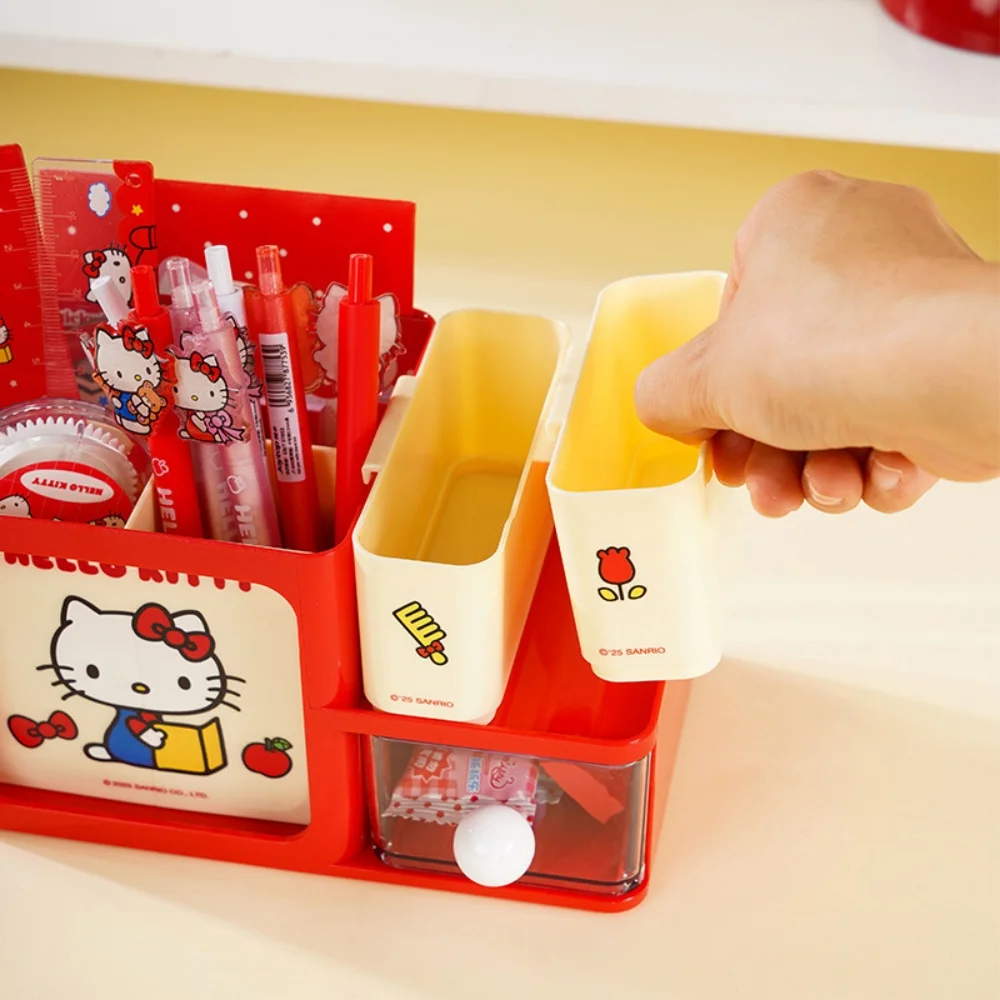 Genuine Sanrio Hello Kitty Desktop Stationery Mark Pen Holder Desk Organizers Shelves Bookshelf Home Office Storage Box view 5