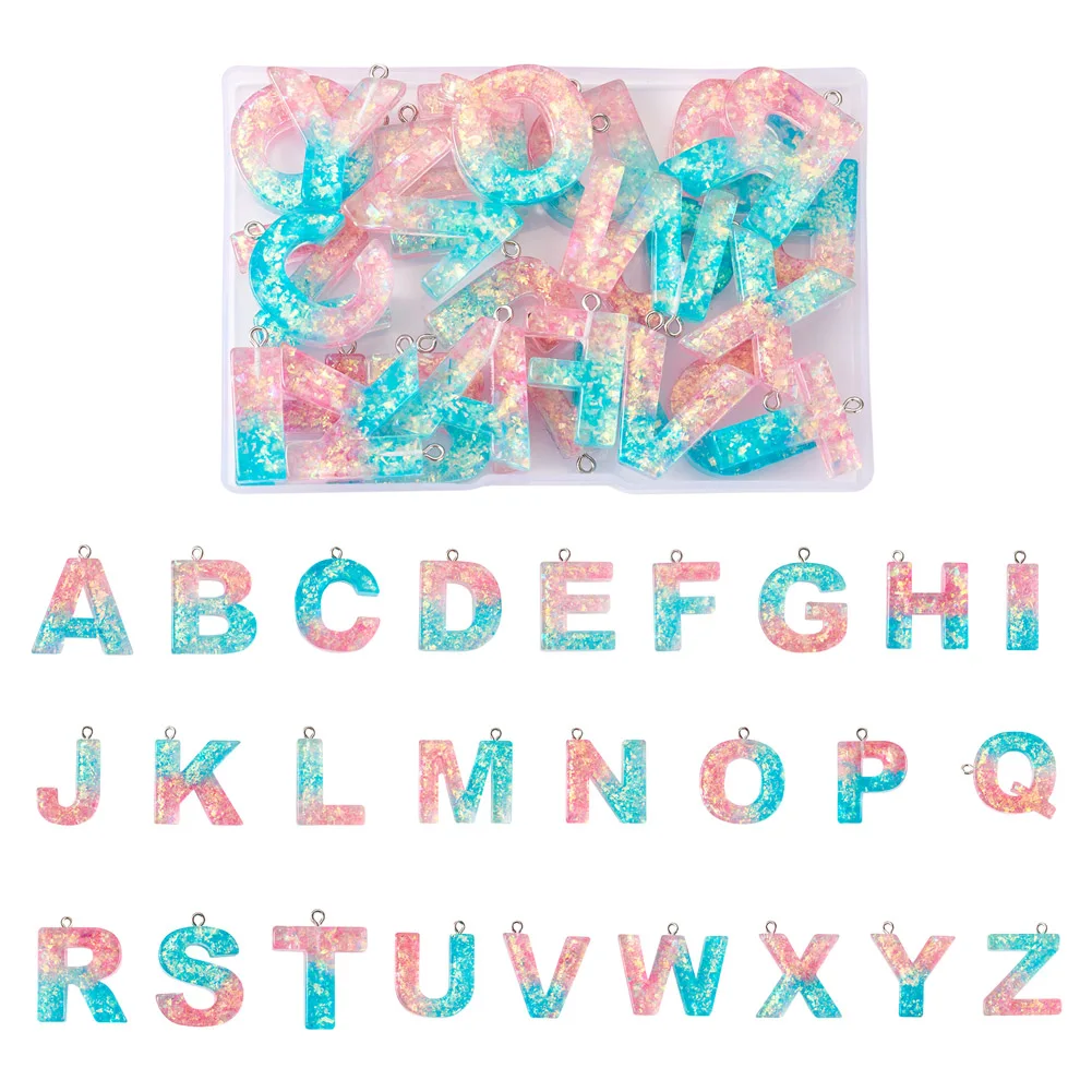 

26Pcs/Set Transparent Epoxy Resin Letters Pendants Alphabet A-Z Charms For Women Keychain Necklace Earring DIY Jewelry Making