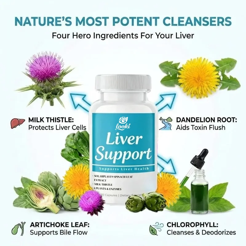 Liver Cleansing  Milk Thistle Contains Chlorophyll, Digestive Enzymes, Korean Thistle and Dandelion, 60 Capsules