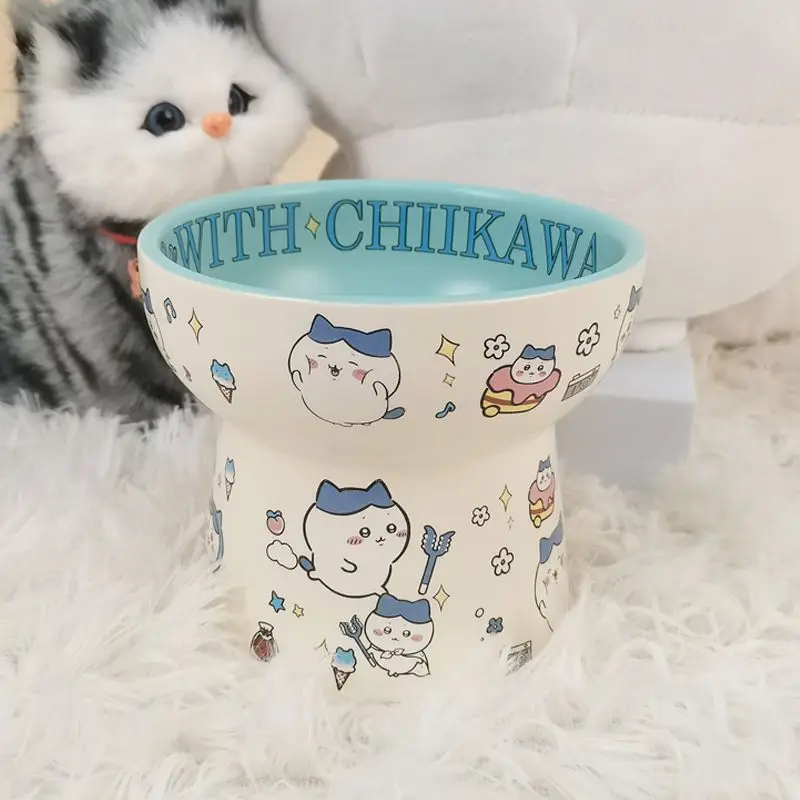 

Kawaii Usagi High-Rise Ceramic Cat Bowl Anti-Tip Cat Food Dish Cute Cat Dish for Kittens Small Pets with Non-Slip Base 300ml