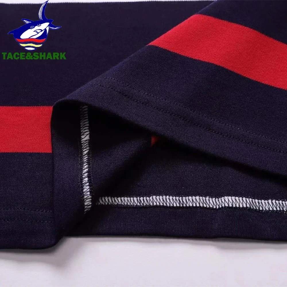 TACE&SHARK High Quality American British Royal Royal Sport Embroidered Stand Collar Polo Shirt Men\'s Long Sleeves Striped Tops