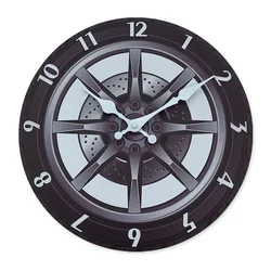 Creative Car Tire Pattern Wooden Wall Clock Living Room Bedroom Kitchen Home Decoration Wall Clock Silent Quartz Clock Holiday Gift 10 Inches 12 Inches 14inch 16inch (No Battery)