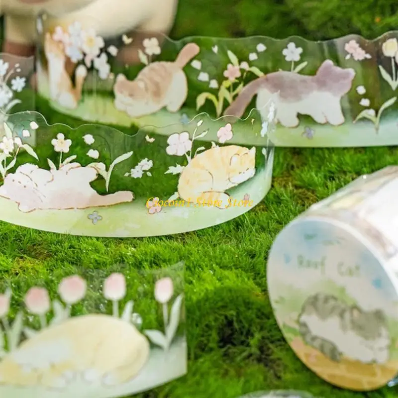 Dogs Cats Pattern Tape Scrapbooking Decorative PET Sticker for Scrapbooking Photo Album Journal Notebook Picture Frame