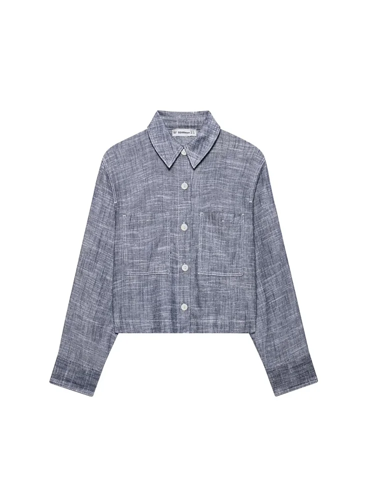 

KUCLUT Women Fashion With Pockets Grey Single Breasted Blouse Vintage Lapel Neck Long Sleeves Female Chic Lady Shirts
