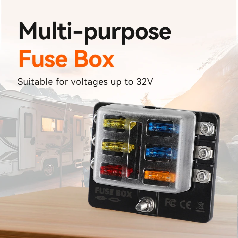 Fuse Box Holder 32V 100A 6 Way Fuse Panel with LED Indicator Damp-Proof Cover For car boat vehicles marine Truck