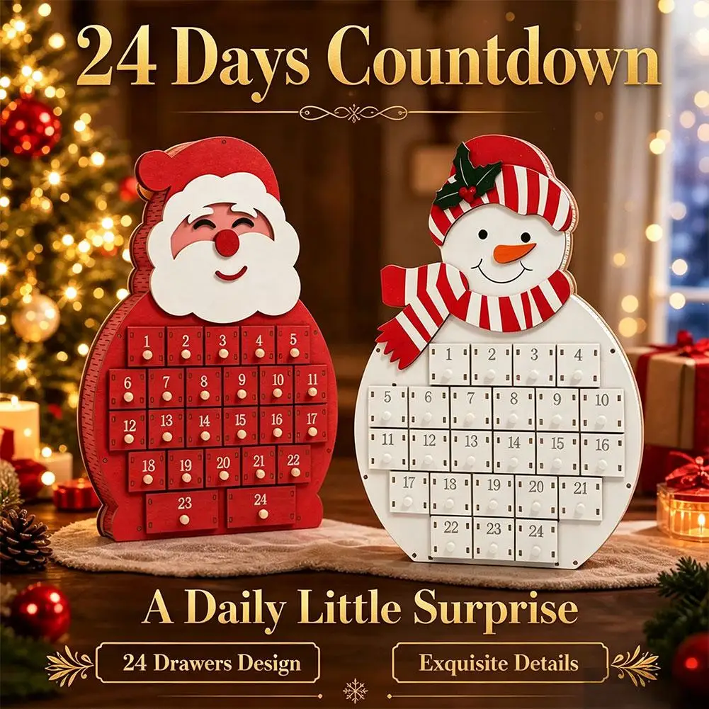 Wooden Christmas Advent Calendar House 24 Drawers Countdown Blind Box Storage Desktop Ornament for Kids Home Holiday Decor