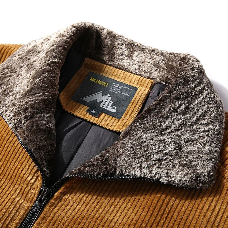 Mens Warm Winter Corduroy Jackets and Coats Fur Collar Winter Casual Jacket Outwear Male Thermal Windbreaker Plus Size 6XL