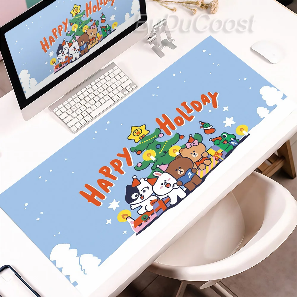 Cute Anime L-LINE FRIENDS Brown Bear Mouse Pad Rubber Anti-Slip Locking Edge Deskpad PC Gamers Mechanical Keyboard Home Tabldmat