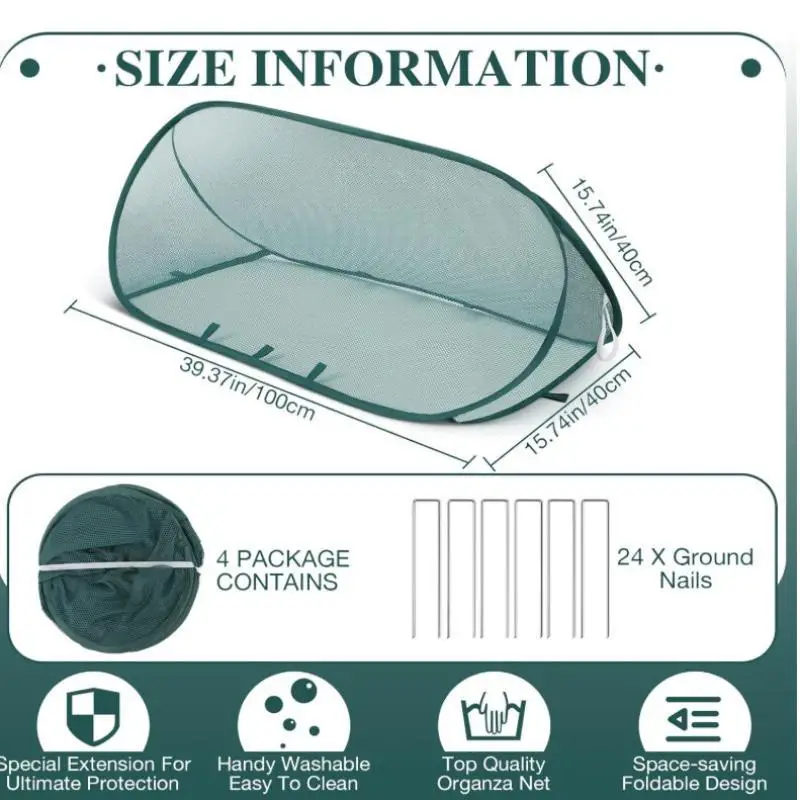 1Pc Foldable Plant Protection Netting Up Netting Garden Row Covers With 8Pcs Ground Stakes Mesh Plant Cage For Yard Flower Beds