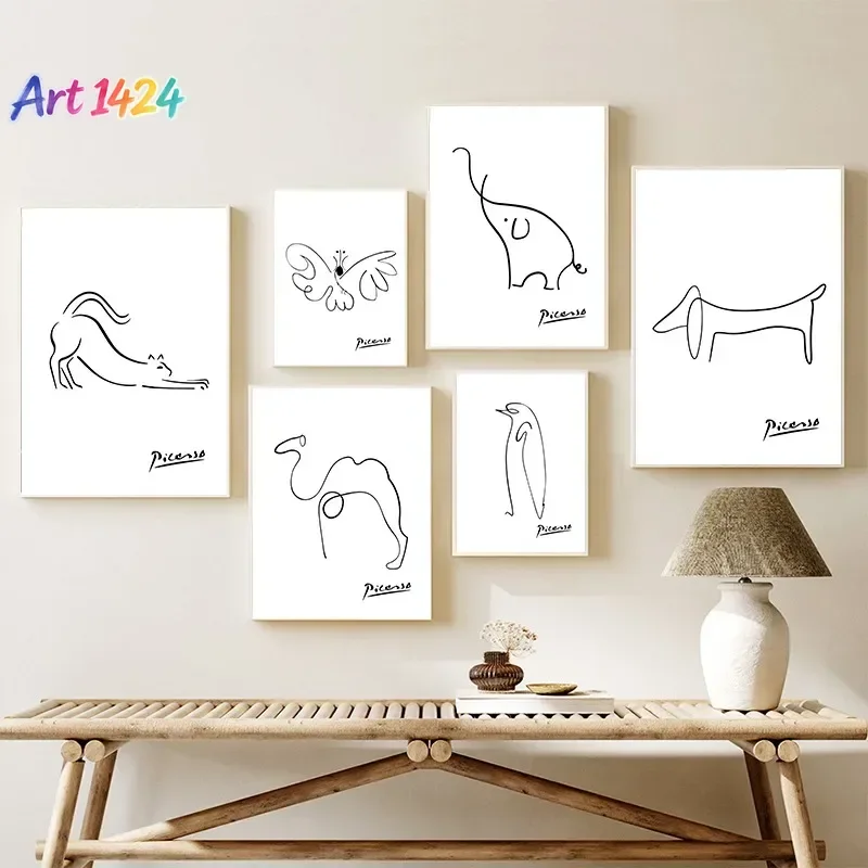 1pc frameless Canvas Painting Pablo Picasso Dove of Peace Dachshund Dog Line Art Print Exhibition Vintage Wall Art Poster Can