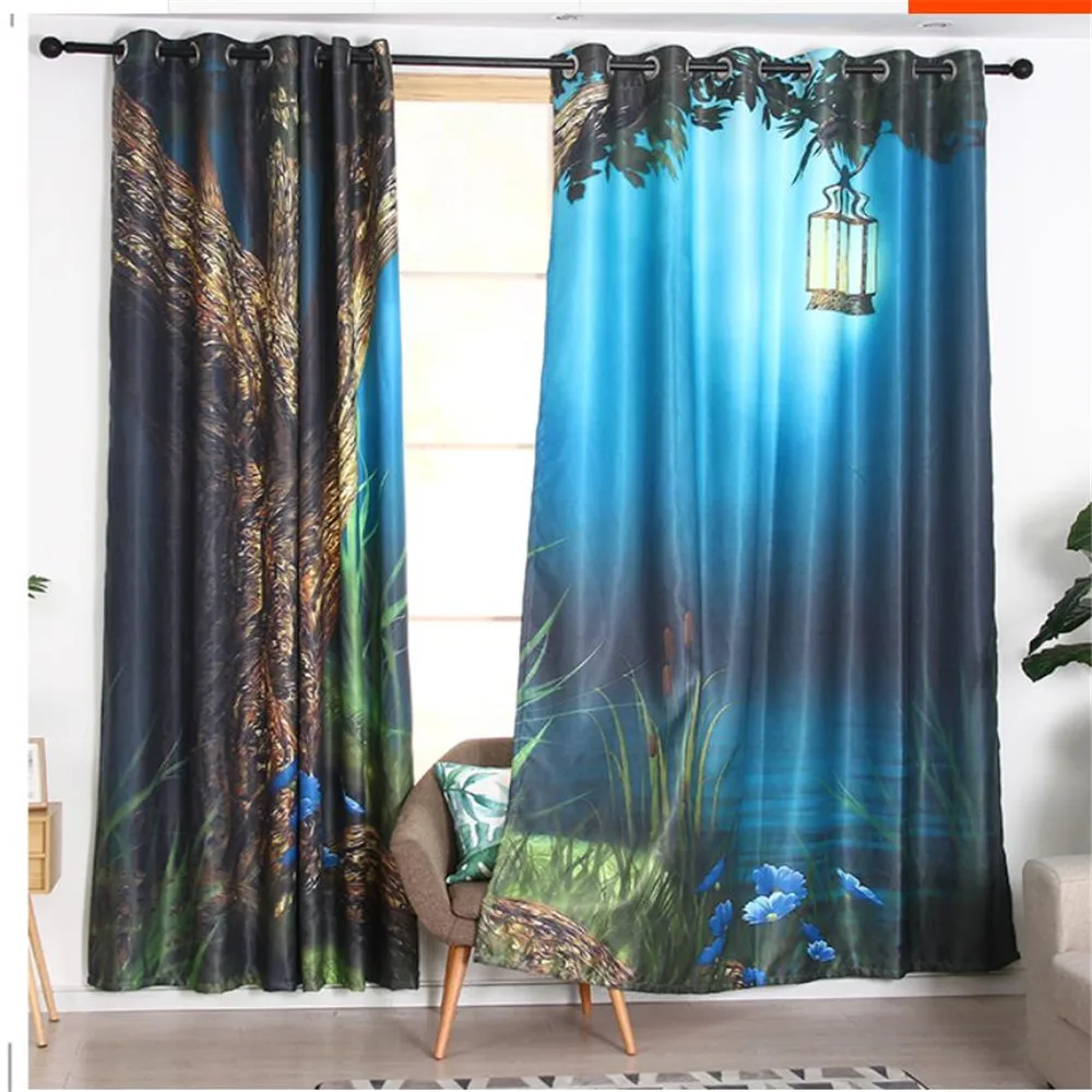 3d curtains Cartoon forest curtains night children's room boy girl room cute cartoon shading custom printed curtains