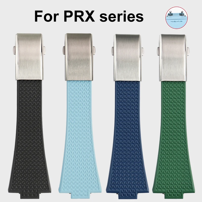 

Fluororubber watchstrap For Tissot PRX super player series 12mm Convex joint Black Blue Light blue Green Quick release Watchband