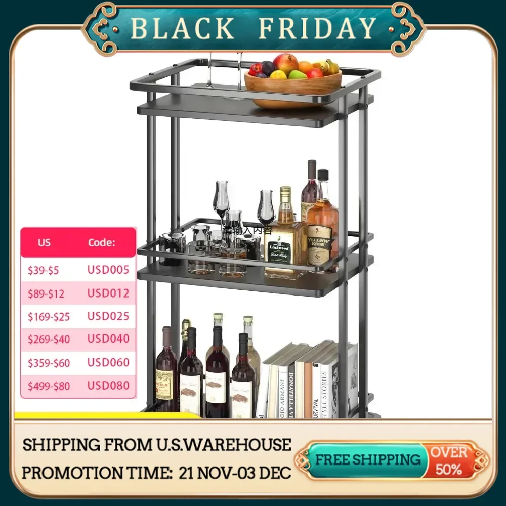 3-tier rolling service bar trolley, kitchen island storage trolley with wheels, multi-purpose utility cart storage rack