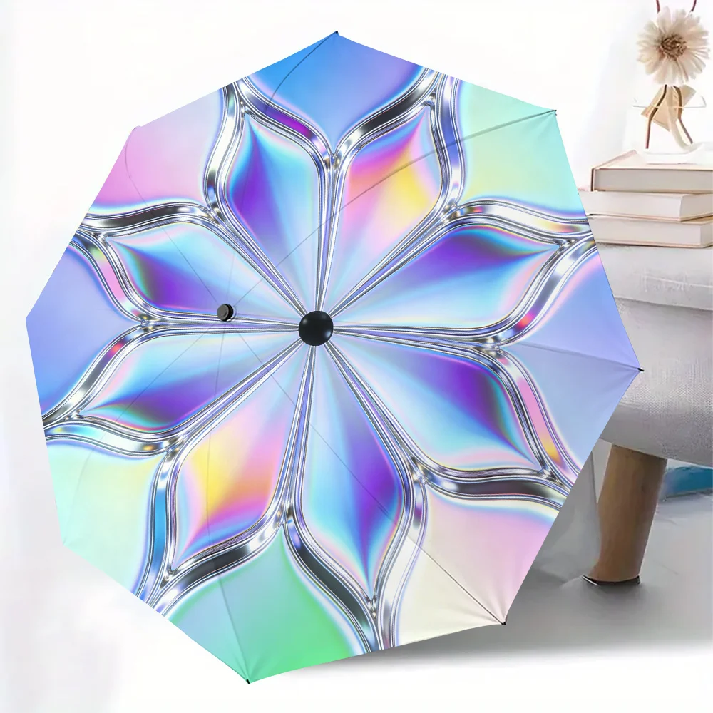 

A Rainbow Petal Automatic Umbrella - a Lightweight And Retractable Travel Umbrella Featuring a Laser Rainbow Petal Design, Fut