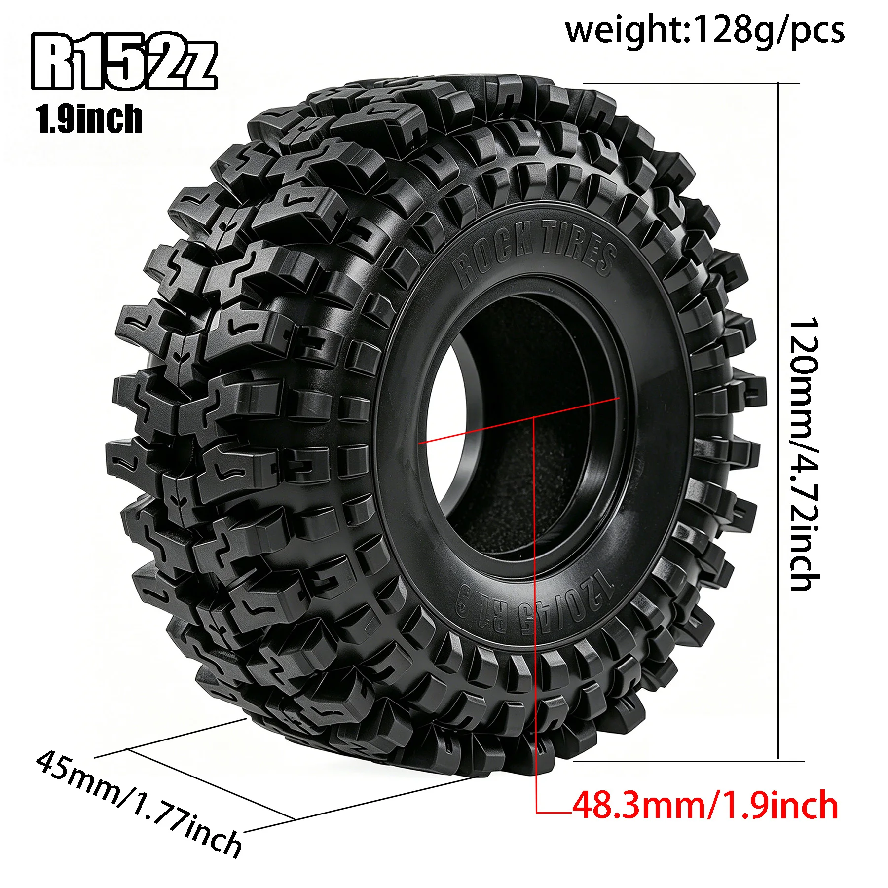 1.9 RC Crawler Tires With Foam Insert OD 4.72
