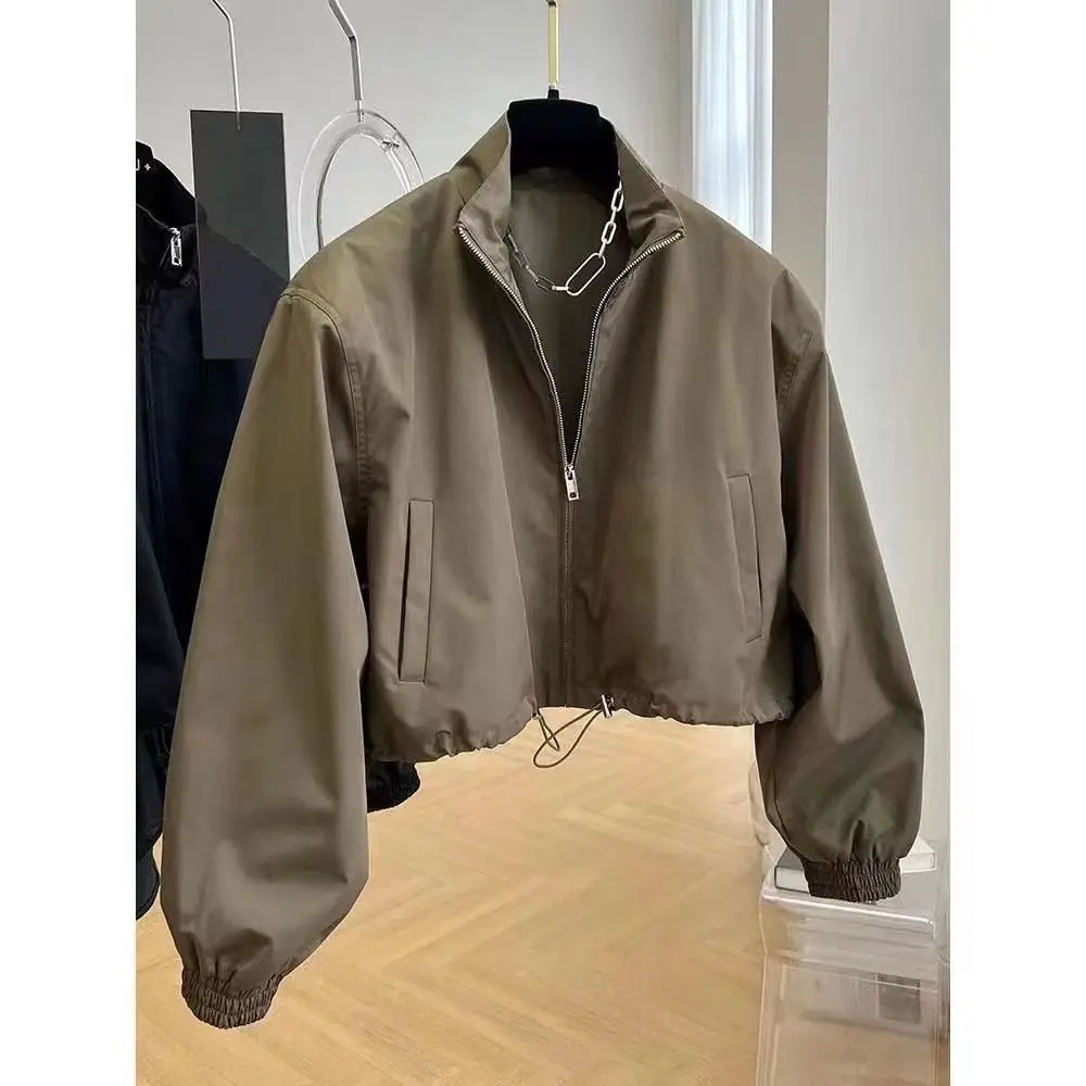 Korean Style High-End FeelDesign Stand Collar Cropped Jacket For Women 2026 Autumn Petite Workwear Elegant Casual Chic