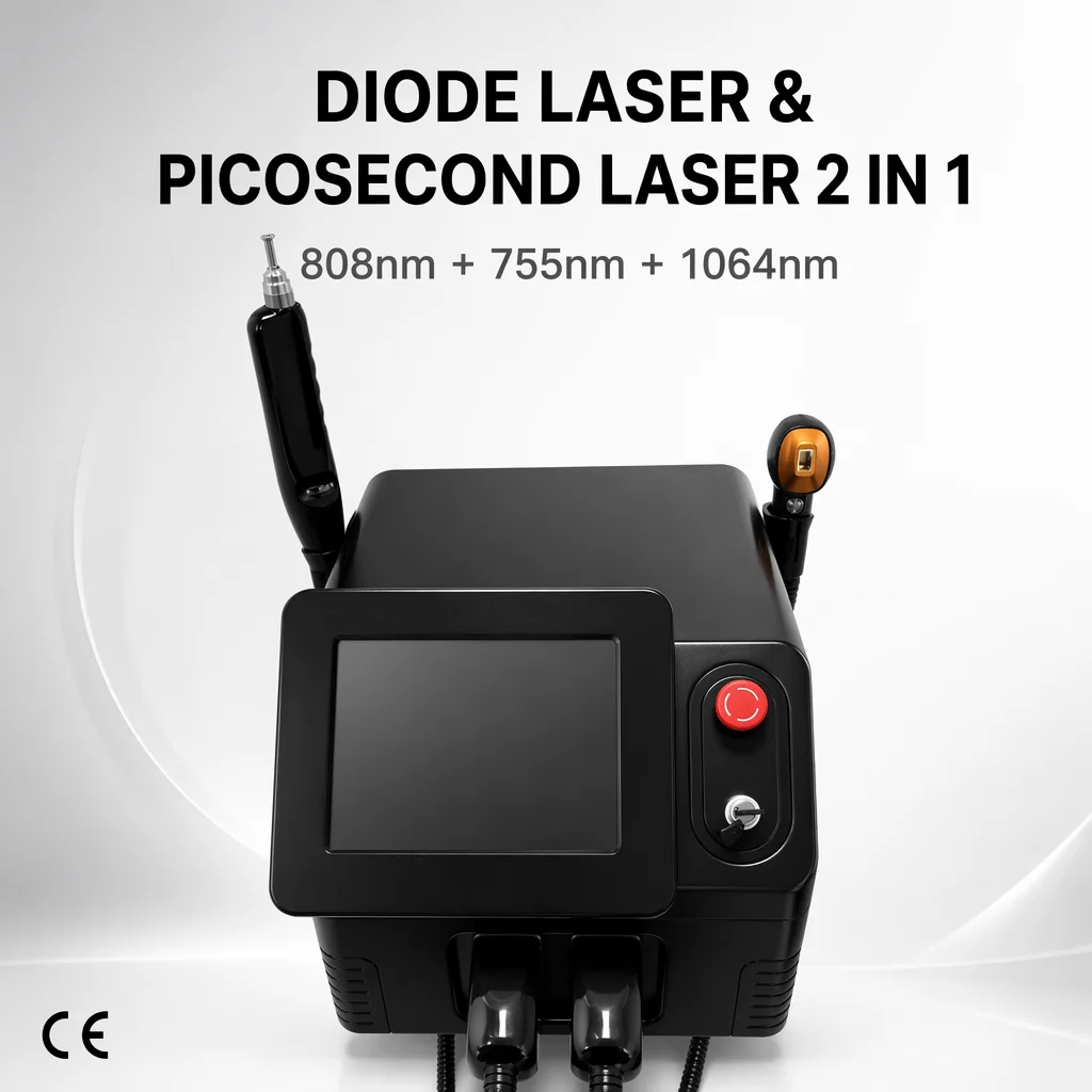 2 IN 1 PicoSecond Machine Diode 808nm 755nm 1064nm Hair Removal Tattoo Removal Skin Rejuvenation Beauty Device