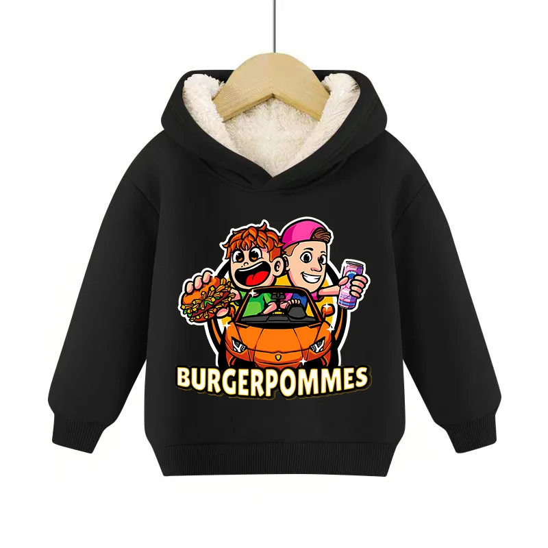 Burgerpommes Icrimax Kid Pullover Hoodies Boy Anime Cartoon Lamb Fleece Sweatshirt Winter Trend Thick Tops Child Clothing Gift