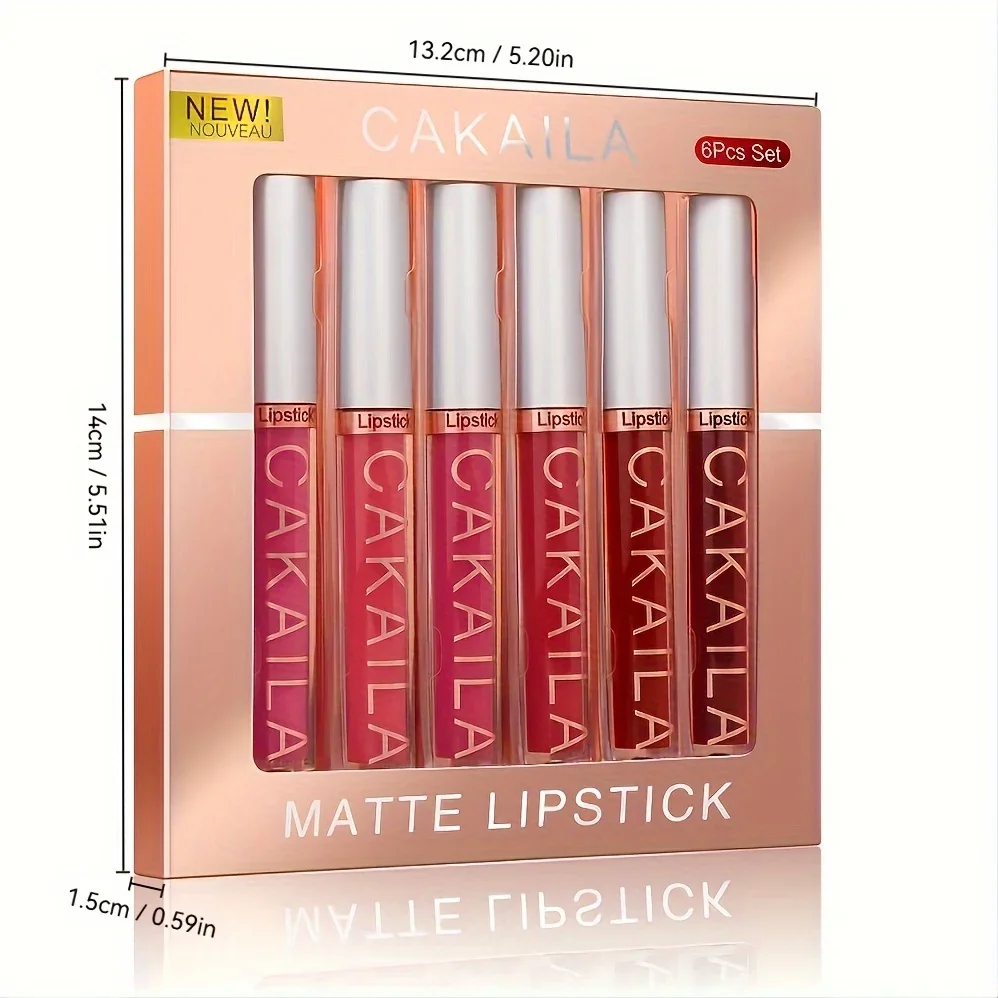 6-Color Liquid Matte Lipstick Set Velvet Finish Women's Long-lasting Waterproof Non-stick Makeup Lip Gloss Kit Non-fade