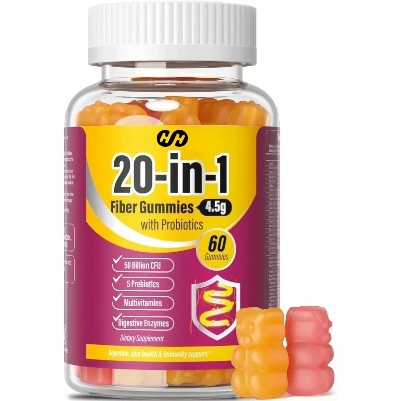 

Adult Fiber Gummies, Probiotic and Prebiotic Supplements, Containing Inulin, Psyllium, Intestinal and Digestive Health Support