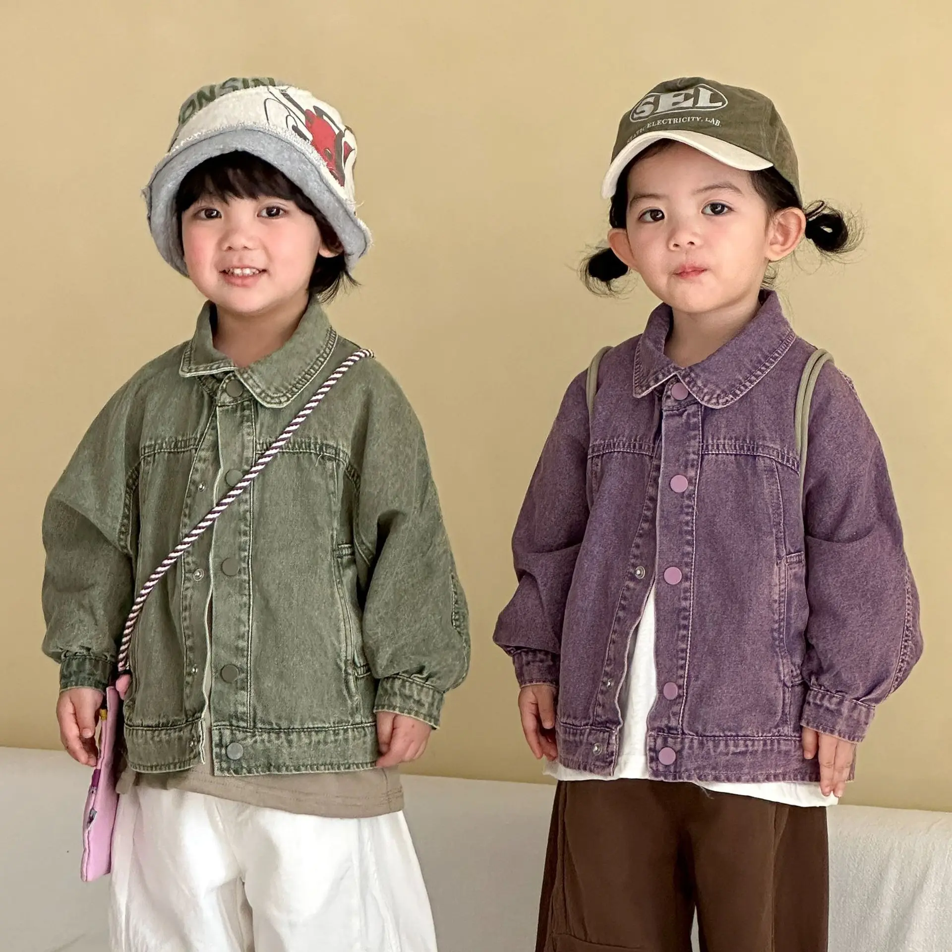 

2026 Spring New Children Long Sleeve Denim Coat Solid Boys Lapel Tops Jacket Kids Girls Casual Cardigan Toddler Clothes