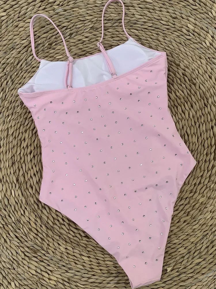 UETEEYセクシーピンクスパゲッティストラップワンピース水着女性バックレスビーチビキニ2025新作夏水着ワンピース水着