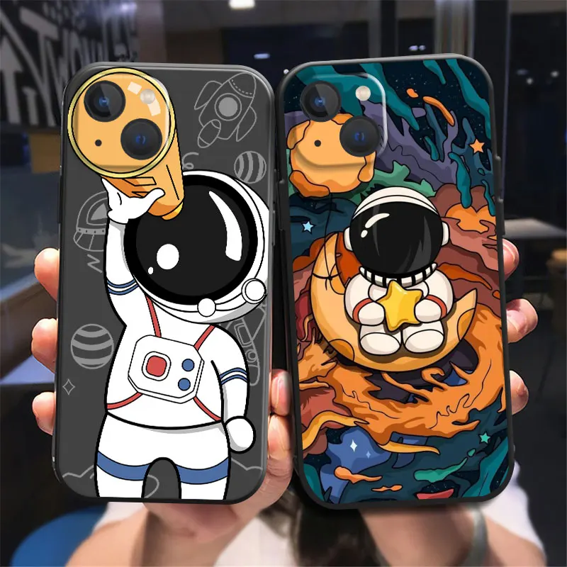 Kosmiczna gwiazda astronauta urocza etui na Apple iPhone 11 13 12 Pro Max XR X XS Max 8 7 6 6S Plus miękka silikonowa czarna obudowa telefonu Capa