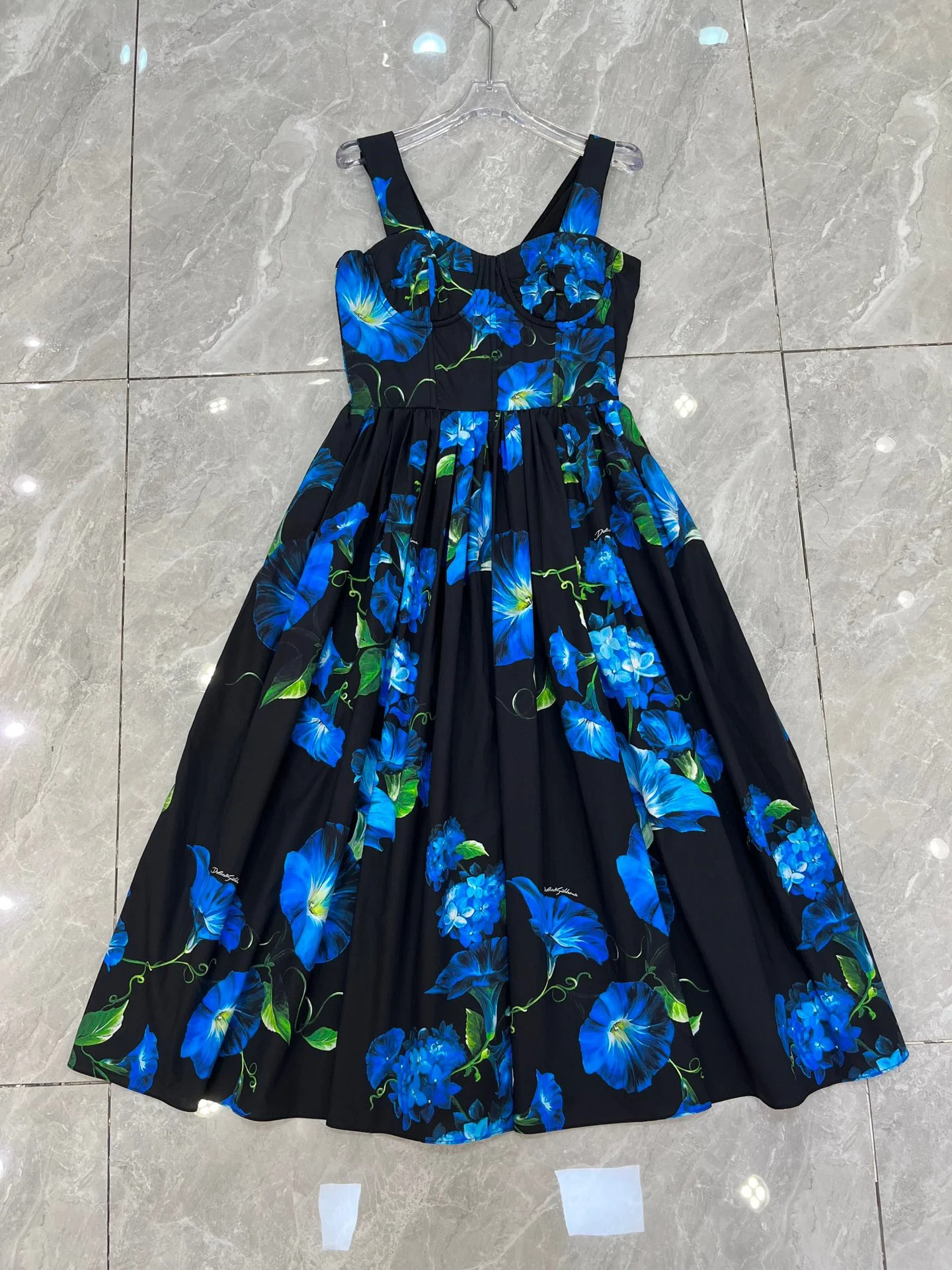 

Ele Cotton Strapl Dr Waist-Cinching Midi Skirt Print Design Zipper Closure Spring Summer Faion Godd Sle