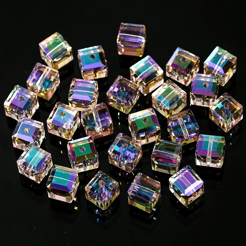50/100 Stück 4/6/8mm Kristallperlen AB Bunte Würfel Österreichische Perlen für Schmuckherstellung Glasperlen DIY Armband Ohrringe Halskette
