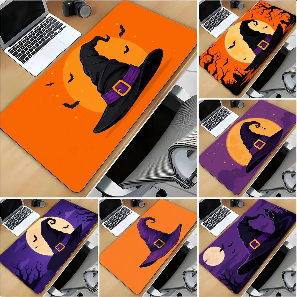 Halloween Witch Hat Mouse Pad Large Mouse Pad Desk Mat Non‑Slip Gaming Board Game Mat with Stitched Edges
