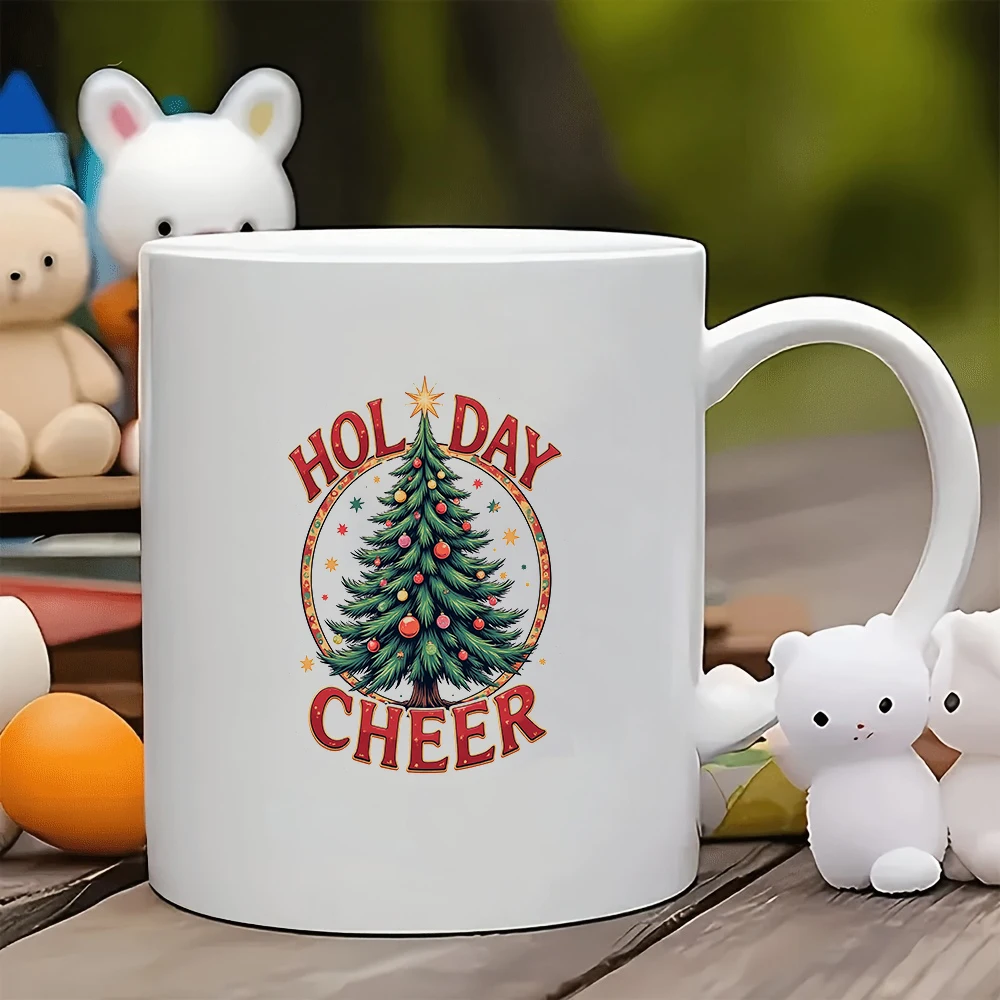 

11oz Coffee Cup Cartoon Christmas Tree Sticker Christmas Gift Kids Water Cup Family Office Coffee Cup Joyful New Year Celebra