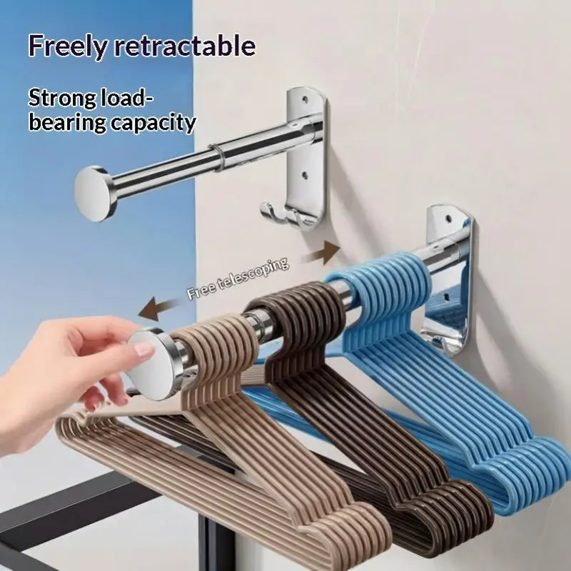 Multipurpose Foldable Wall-mounted Clothes Hanger Storage Rack 304 Stainless Steel With Hooks Adjustable Rods