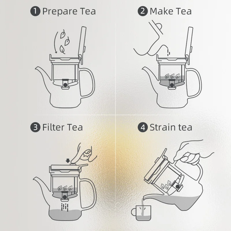 KAMJOVE High‑borosilicate Glass Tea Pot 500ml, One‑Piece All‑Glass Inner Liner, One‑Touch Filter Tea‑Water Separation Tea Maker