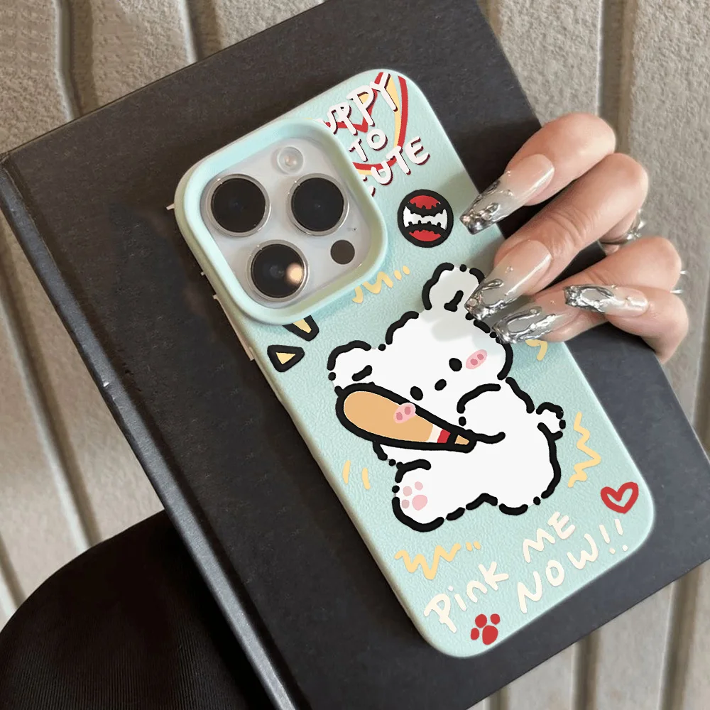 Luxury Soft Leather Phone Case For iPhone 16 Pro Max  Funda iPhone 15 13 11 14 Plus 12 16promax 15promax 13promax Cartoon Covers