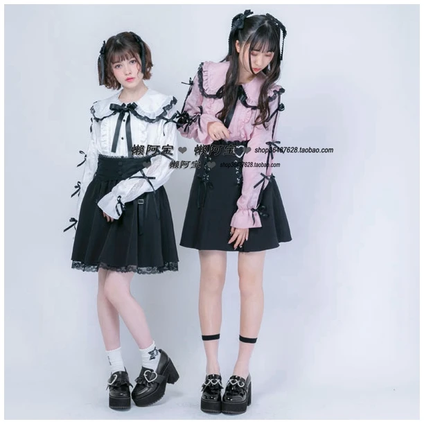 Fashion Women's Shoes Waterproof Platform Lady Pumps Japanese Style High Heels Platform Lolita Pearl Heart Buckle Leather Shoes