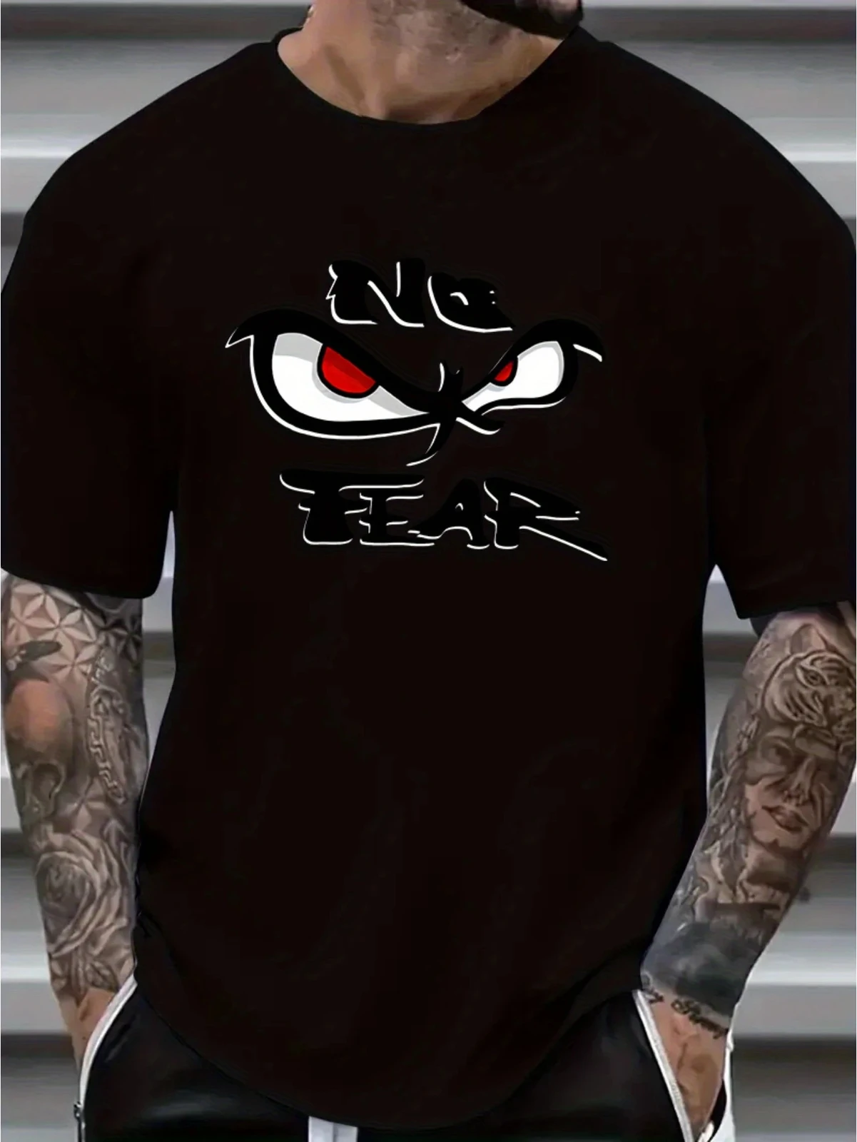 

Men'S "NO FEAR" Graphic Print T-Shirt, 100% Cotton Casual Street Style Short Sle