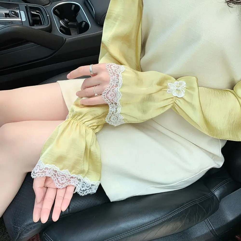 

Cute Anti-UV Ice Silk Sleeves Butterfly Lace Sunscreen Sleeve Arm Covers Long-sleeved Glove Sun Protection Cover Summer