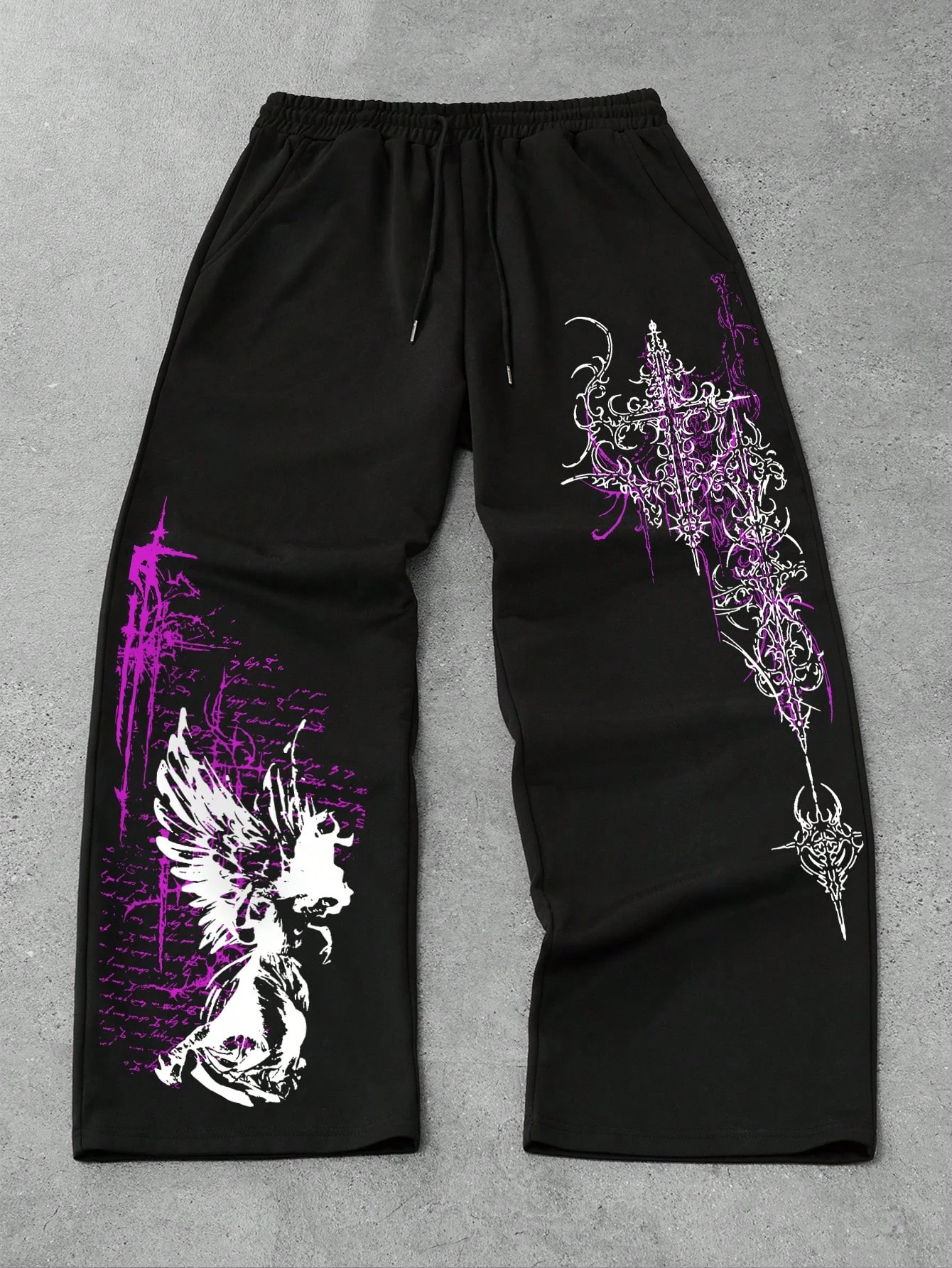 Y2K Grunge Straight Sports Pants, Quick Dry Retro Gothic Demon Cross Dark Graphic Print Breathable Daily Jogging Trousers Kids