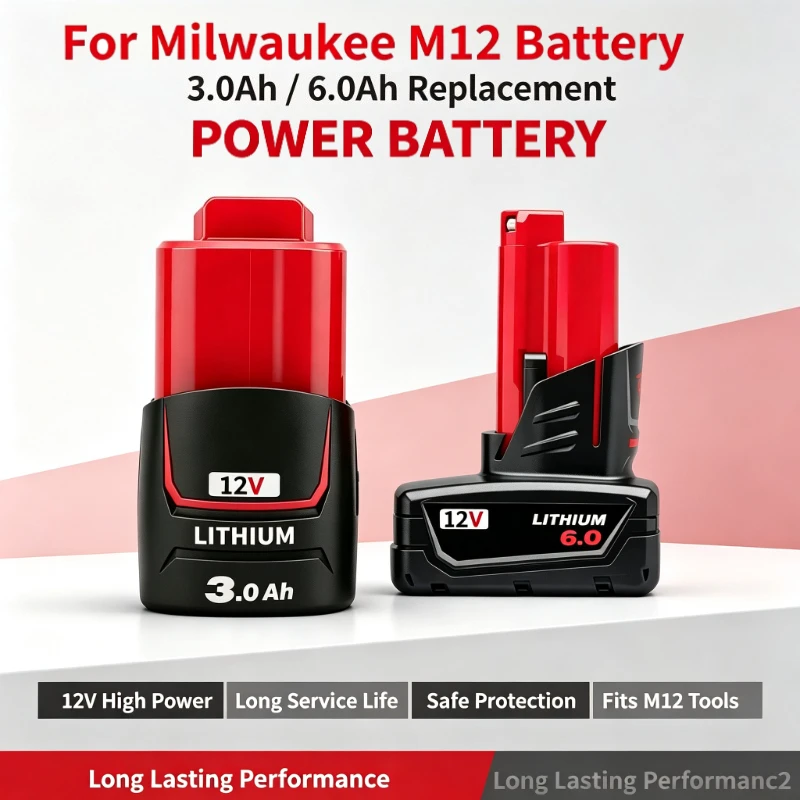 For Milwaukee M12 Battery 12V 3.0Ah 6.0Ah Li-ion Battery M12HB3 M12HB6 Power Tool Battery Compatible 48-11-2402 48-11-2411