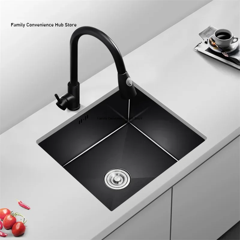 Black Nano Kitchen Sinks Handmade Sink 304 Stainless Steel Small Single-slot Kitchen Bar Built-in Wash Basin Under Counter Basin