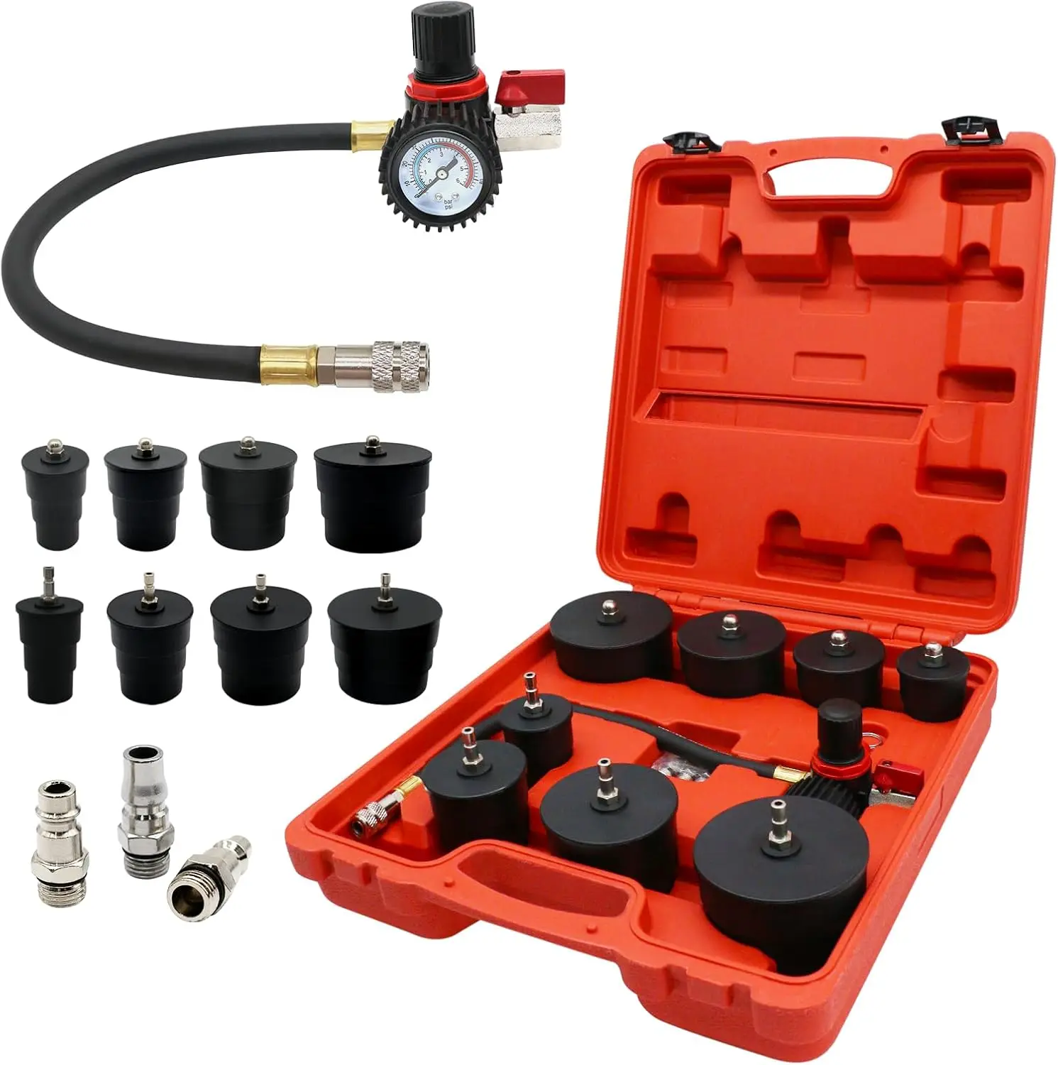 9pcs Turbo System Leakage Tester Kit,Turbocharger Turbo Boost Leak Tester with 4 Pairs of Stepped adapters 1-3/8