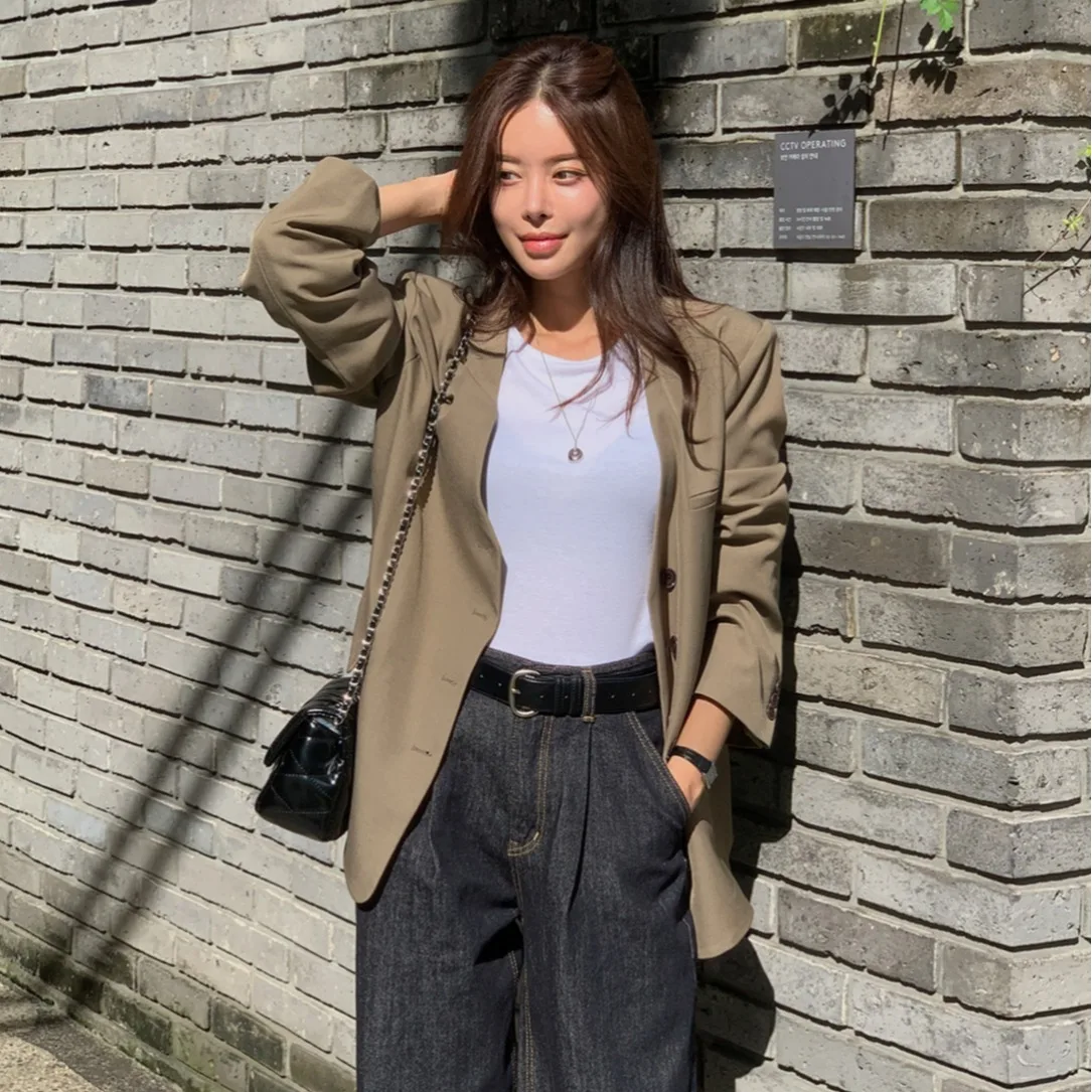 

Корейский модный жакет с V-образным вырезом на одной пуговице, универсальный, для весны и осени, высокая модная новинка, женская верхняя одежда