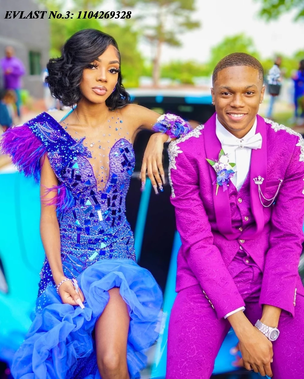 EVLAST 사용자 정의 반짝이 2025 로얄 블루 댄스 파티 드레스 프릴 크리스탈 페르시 흑인 여자 여자 특별 행사 파티 가운 E3P348