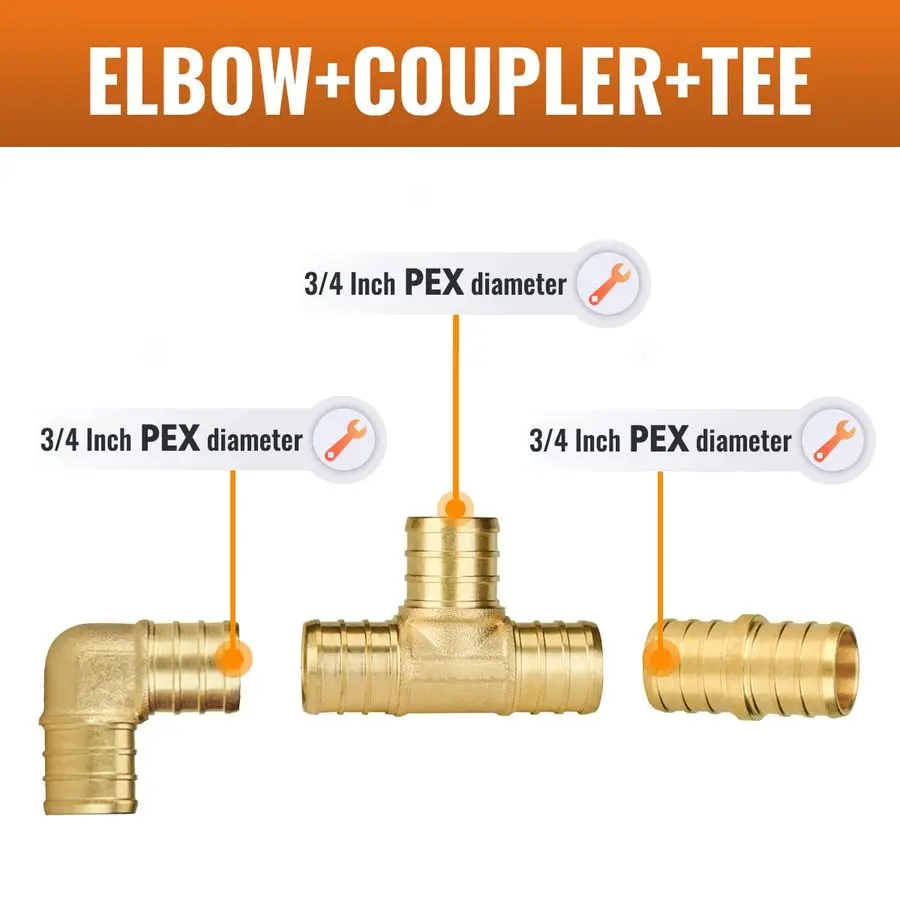 36 pacotes de 3 4 acessórios PEX, 12 cada acoplamento em T de cotovelo, sem acessórios Pex de latão de chumbo, variedade de 3 4 polegadas, certificação UPC, NSF
