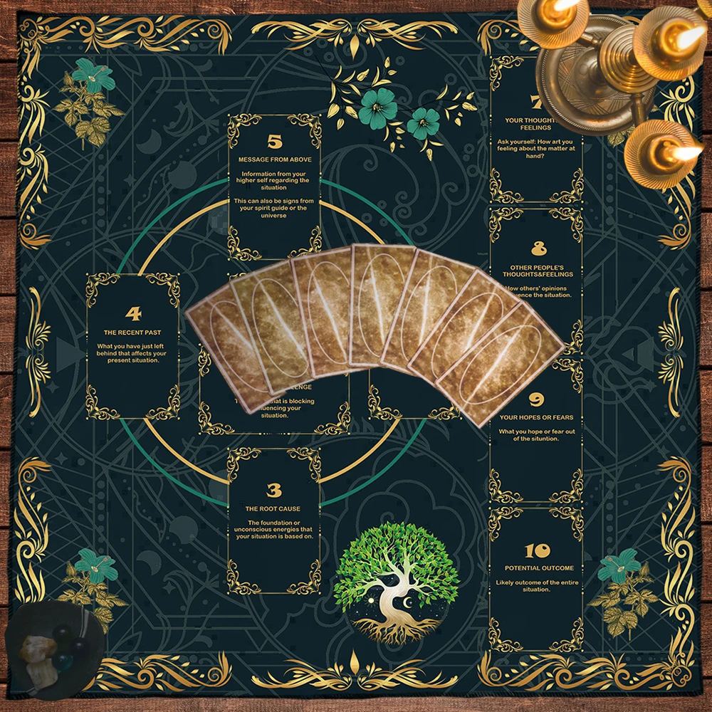 50/75/110/137cm Tarot mat Green Tree Of Life Celtic Cross Tarot Card Tablecloth Altar Cloth Pagan Pendulum Witchcraft Astrology
