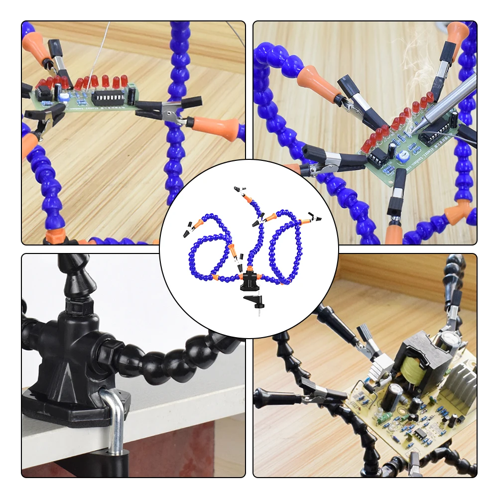 Helping Hands Soldering Third Hand Tools PCB Holder with 4 Arms Adjustable Vise Tabletop Clamp Base for Electronics Repair