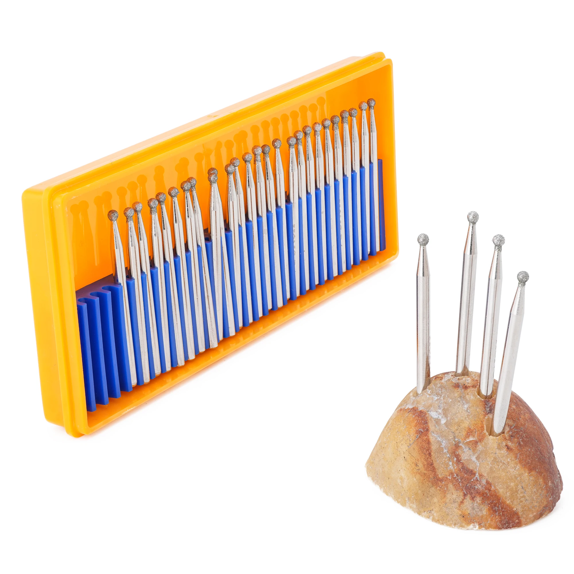 30Pcs 1-5mm Diamond Coated Spherical Ball Mounted Points 3mm Shank for Dremel Rotary Tool Jewelry Stone Glass Grinding Carving