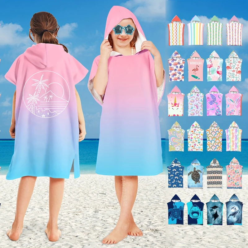 

Детские пляжные полотенца с капюшоном, банное полотенце для малышей, накидки для плавания для девочек и мальчиков, полотенца для бассейна, быстросохнущие, легкие, мягкие пончо из микрофибры